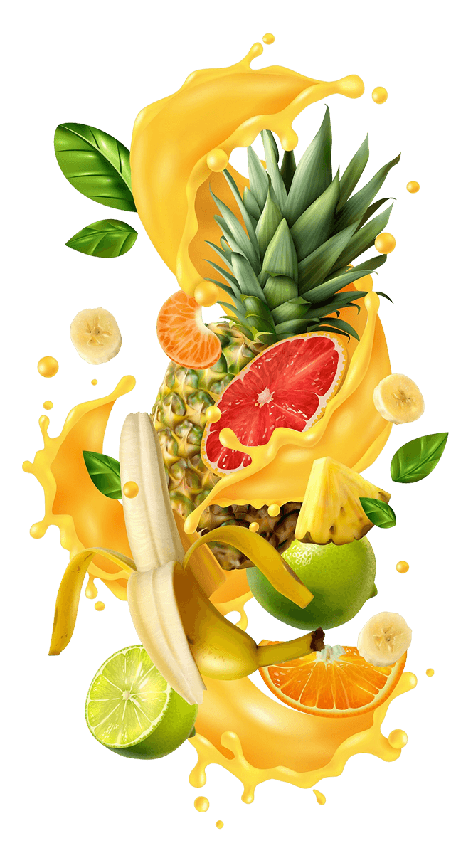 Fresh fruits with juice splash